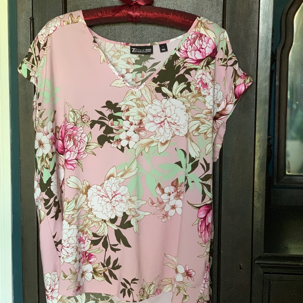Pink Floral Silky Short Sleeved Blouse